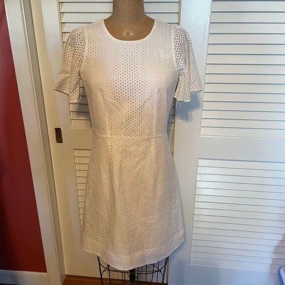 J.Crew Dresses & Skirts - J CREW | white perforated short sleeve fit & flare dress 0